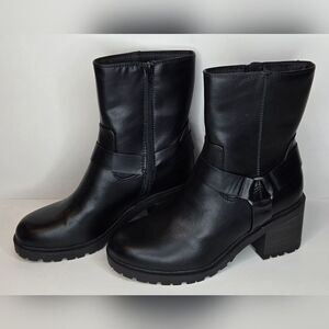 Women's Black Greyson Boots Universal Thread Size 10 Moto Biker Chunky Heel